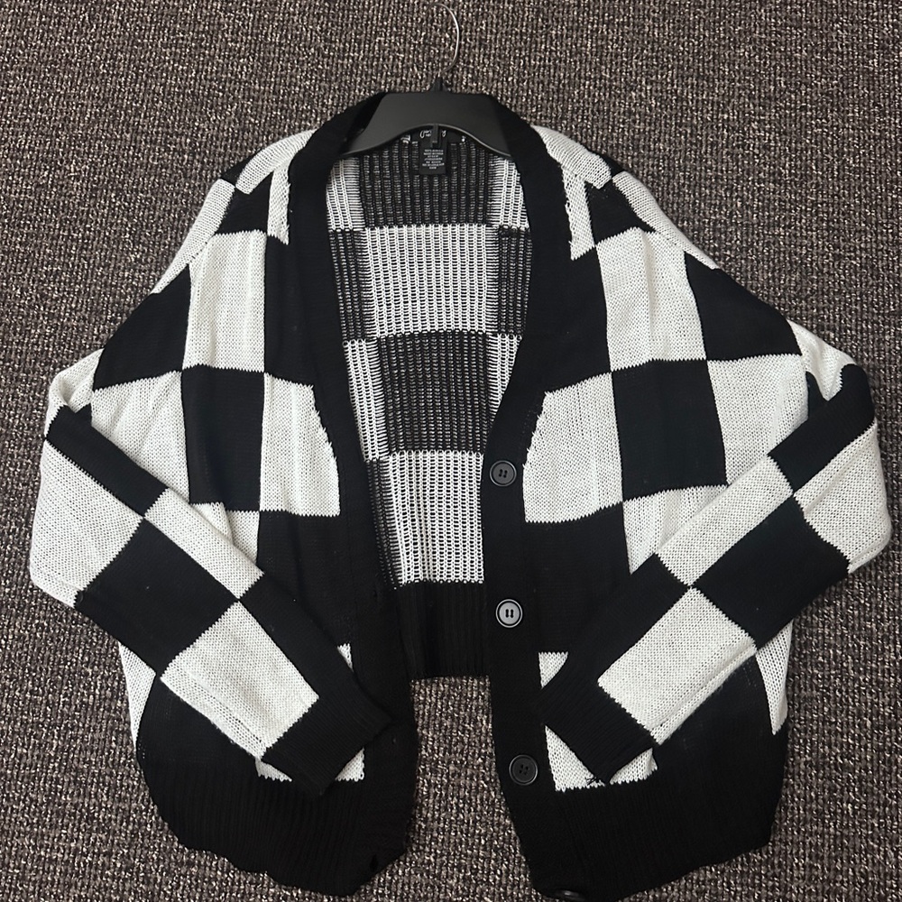Black and White Checkered Women's Sweater